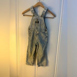 OshKosh B'Gosh Boy Girl SZ 4T Vestbak Overall Vintage Blue Engineer Stripe Denim